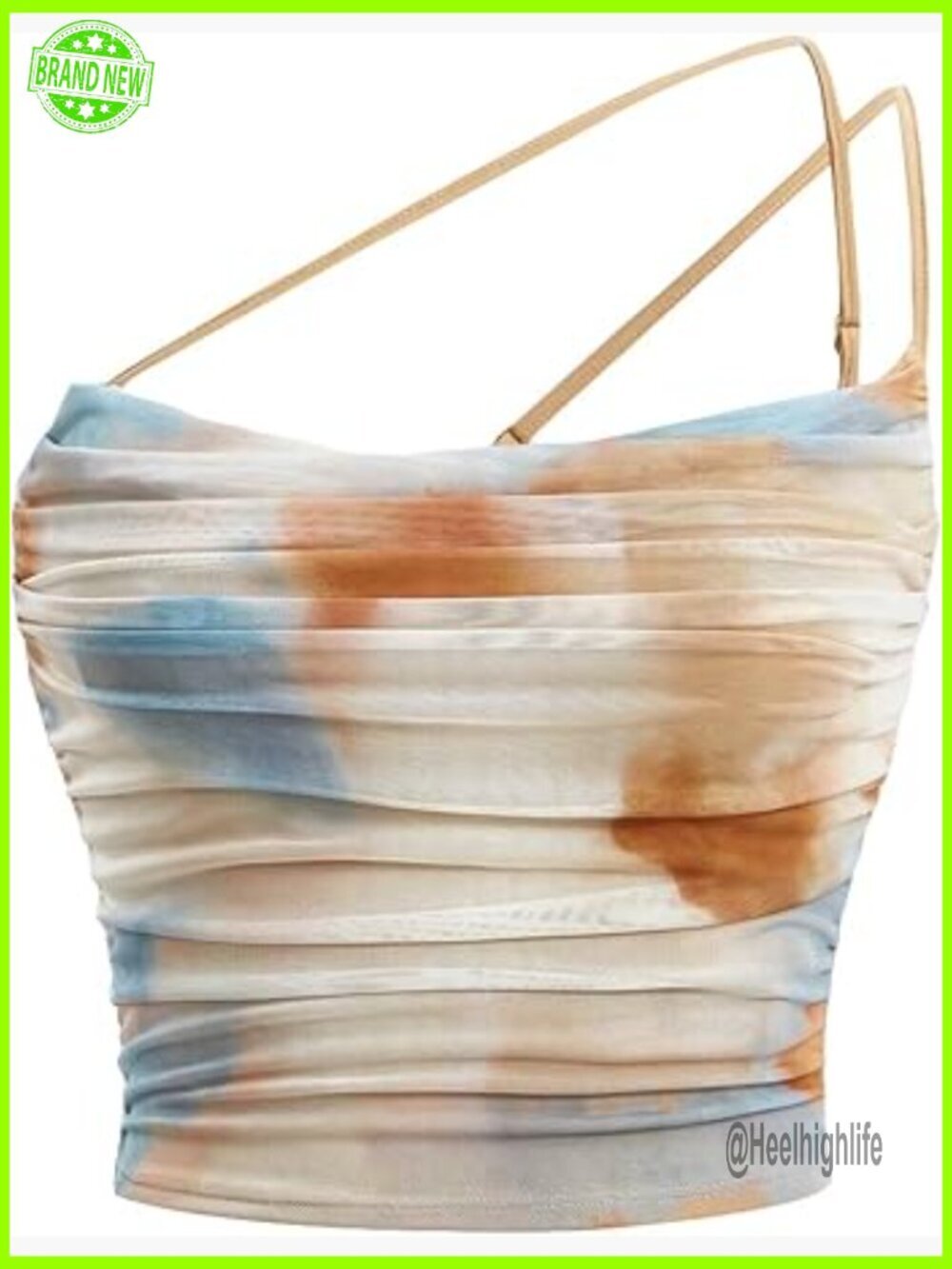 Tie Dye Spaghetti Strap Cut Out One Shoulder Ruched Crop Cami Top